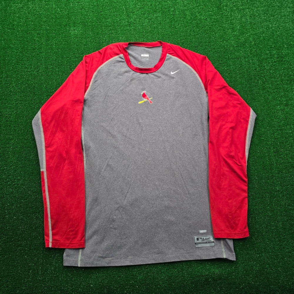 St Louis Cardinals‎ Shirt Mens Large Gray Red Vintage Nike Fit Dry MLB Baseball